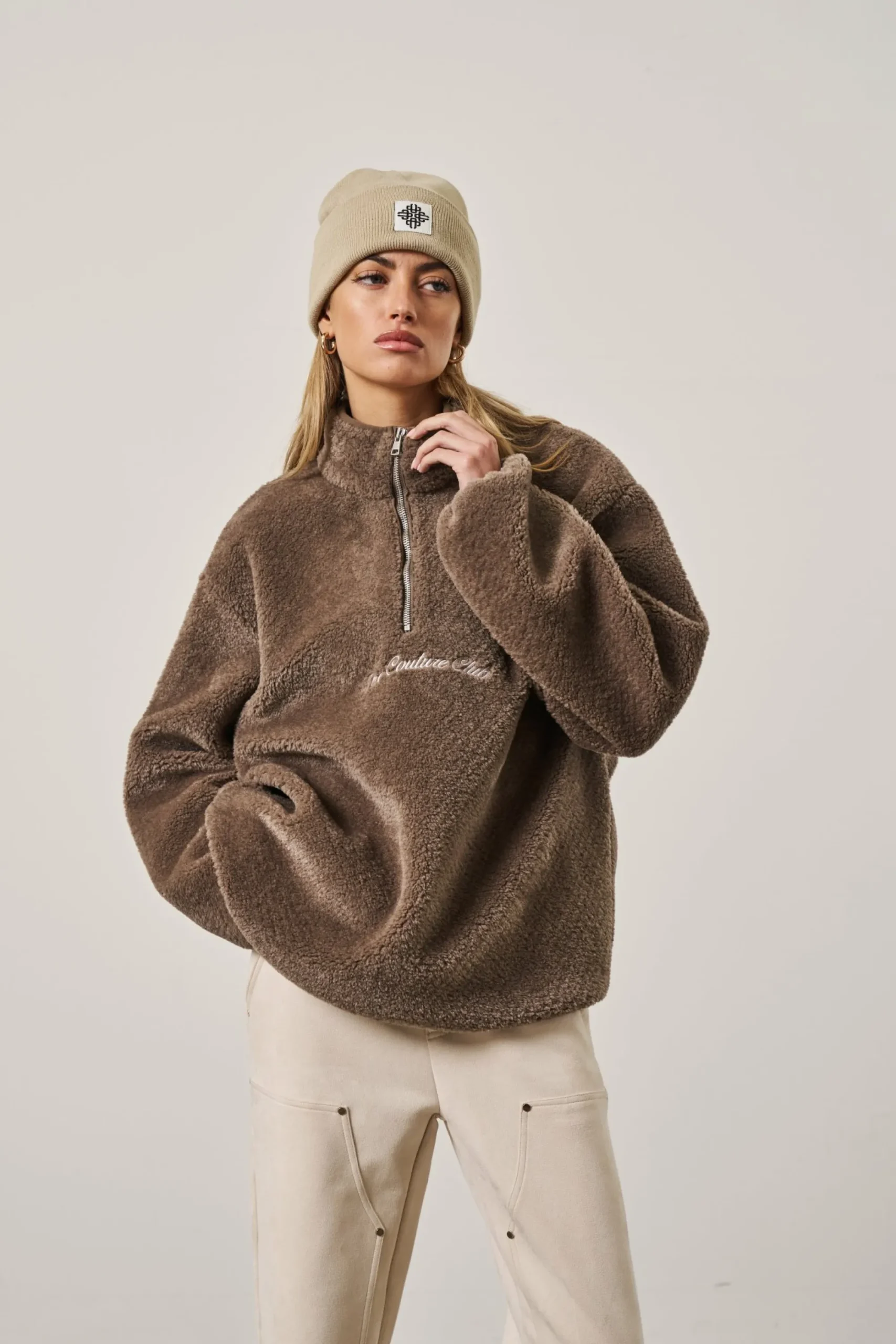 borg_quarter_zip_funnel_n_1.webp The Couture Club Coats & Jackets-Borg Quarter Zip Funnel Neck Jumper