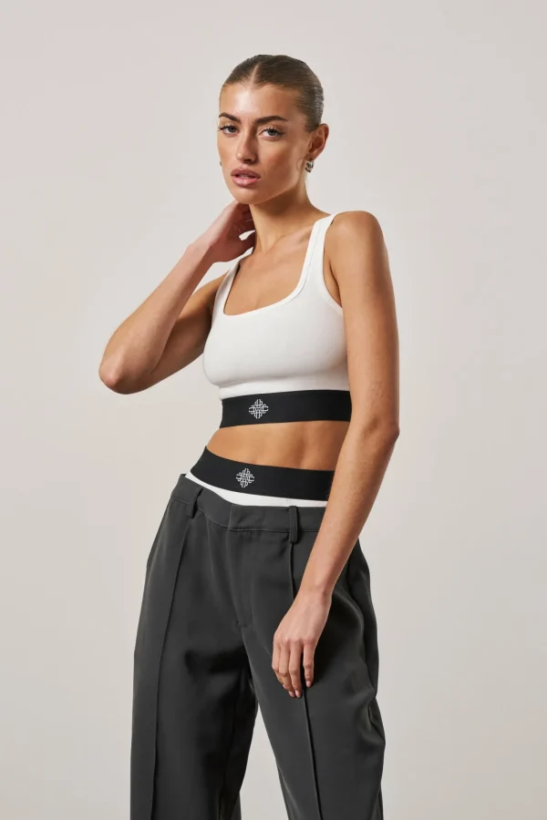 The Couture Club Tops-Branded Elastic Racer Crop Top