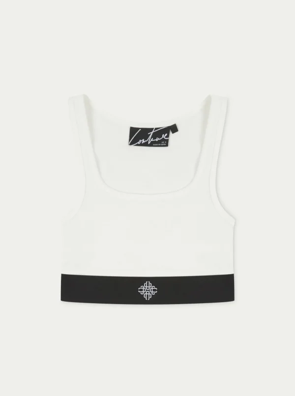 The Couture Club Tops-Branded Elastic Racer Crop Top