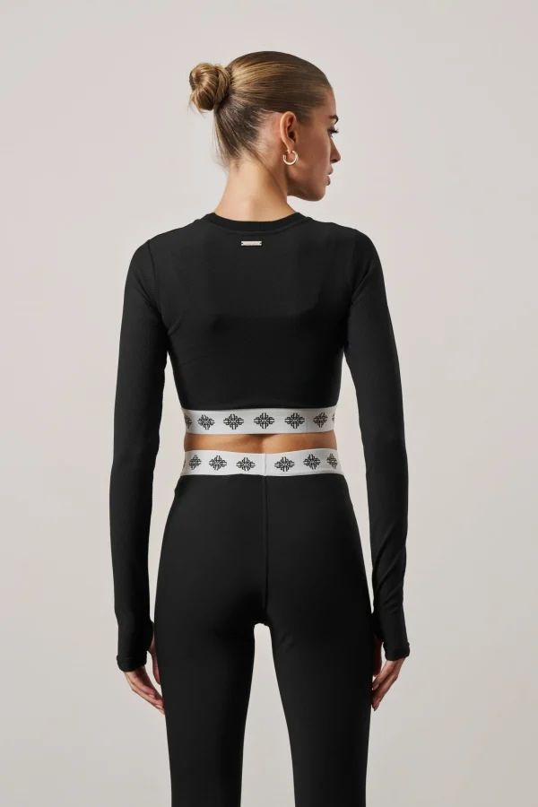The Couture Club Tops-Branded Waistband Fitted Ribbed Top