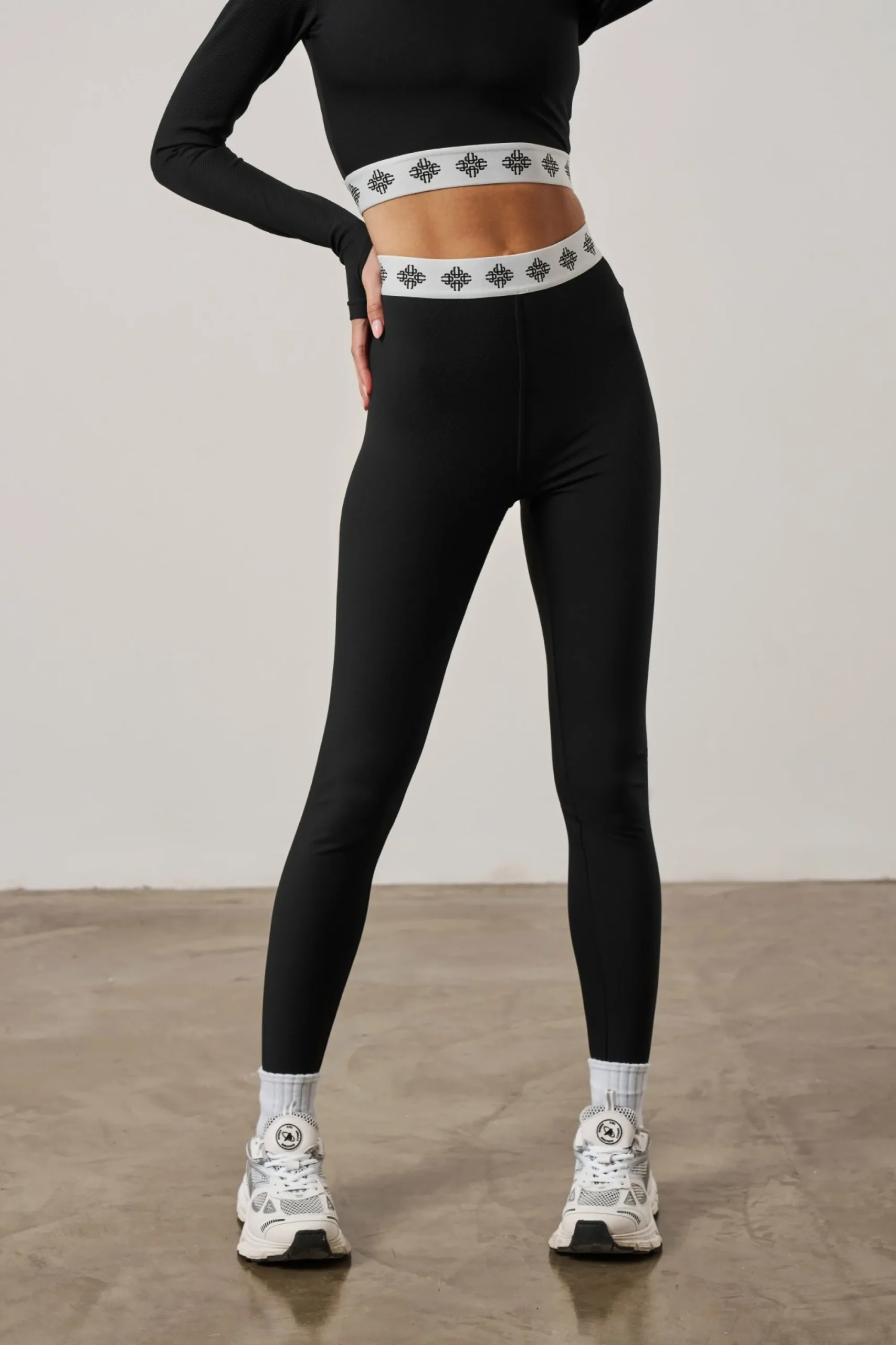 branded_waistband_ribbed__1.webp The Couture Club Co-Ords & Sets-Branded Waistband Ribbed Leggings