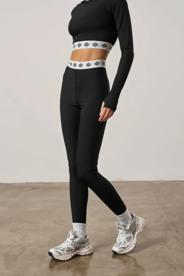 The Couture Club Co-Ords & Sets-Branded Waistband Ribbed Leggings