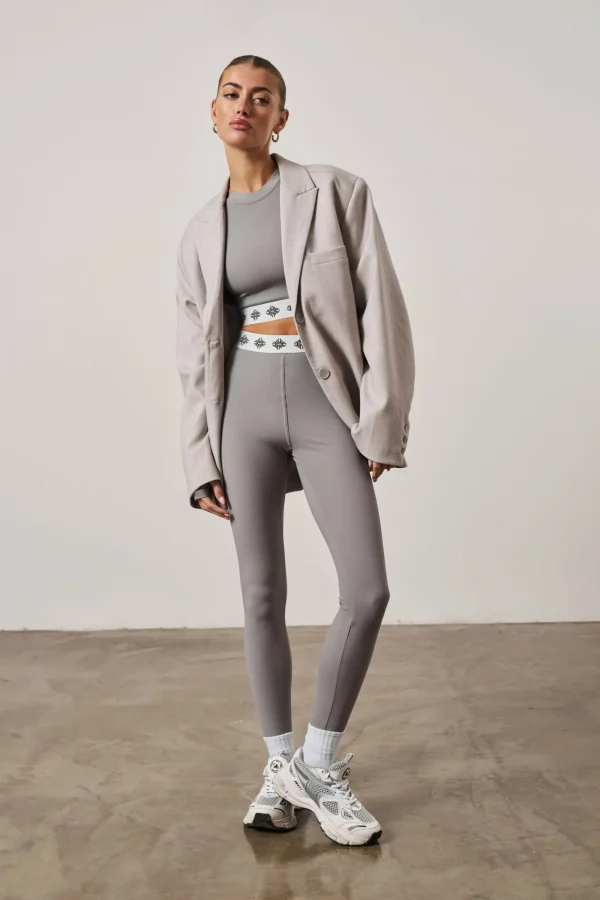 The Couture Club Co-Ords & Sets-Branded Waistband Ribbed Leggings