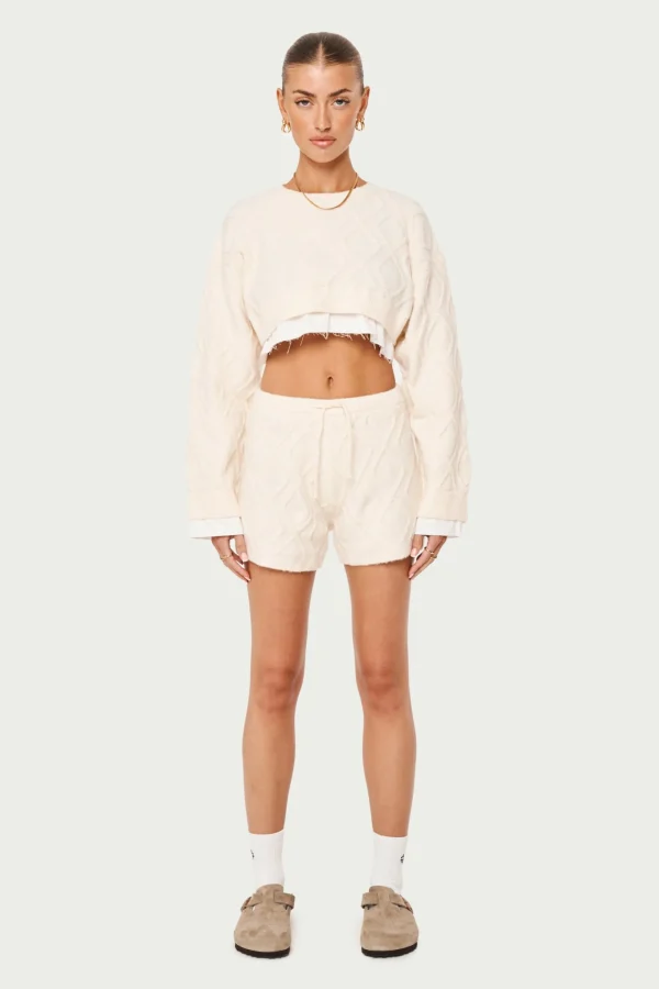The Couture Club Hoodies-Cable Knitted Cropped Sweater
