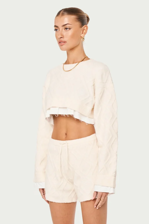 The Couture Club Hoodies-Cable Knitted Cropped Sweater