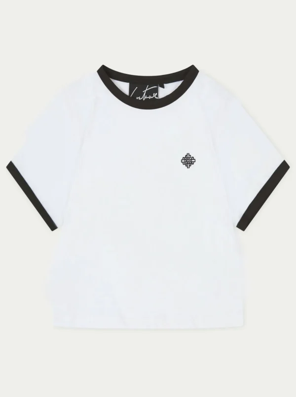 The Couture Club Tops-Couture Emblem Ringer Baby Tee