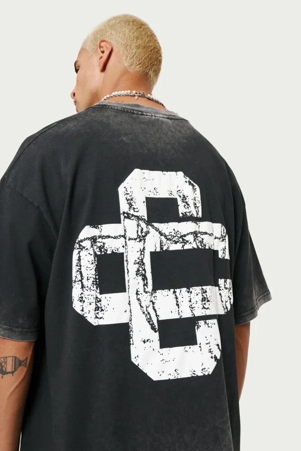 The Couture Club T-Shirts-Cracked Print Emblem Relaxed T-Shirt