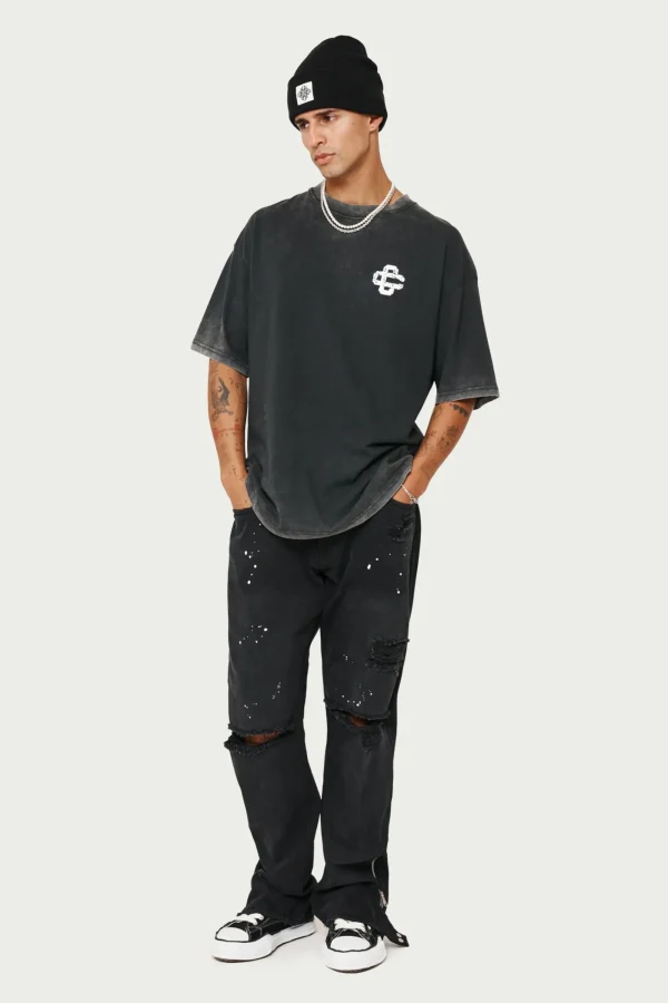 The Couture Club T-Shirts-Cracked Print Emblem Relaxed T-Shirt