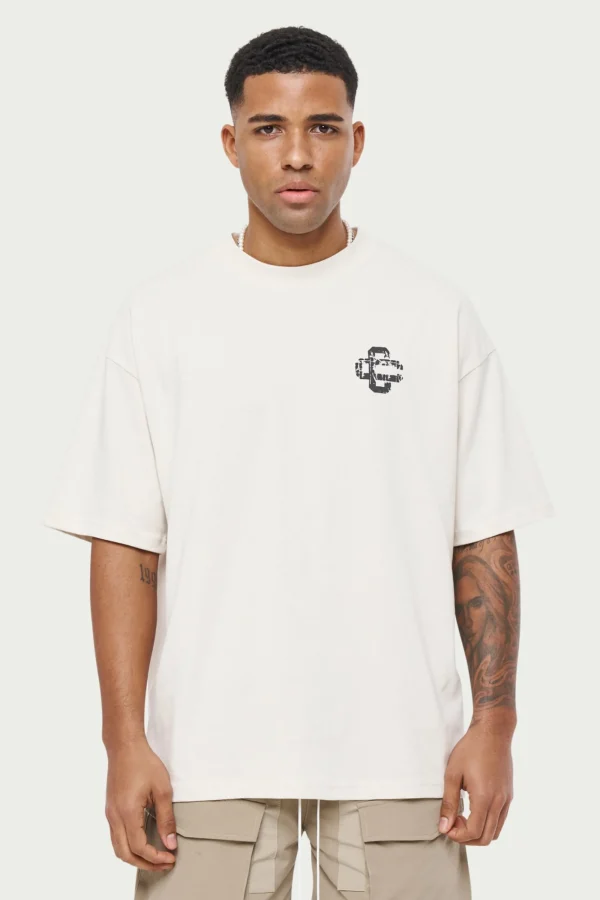 The Couture Club T-Shirts-Cracked Print Emblem Relaxed T-Shirt