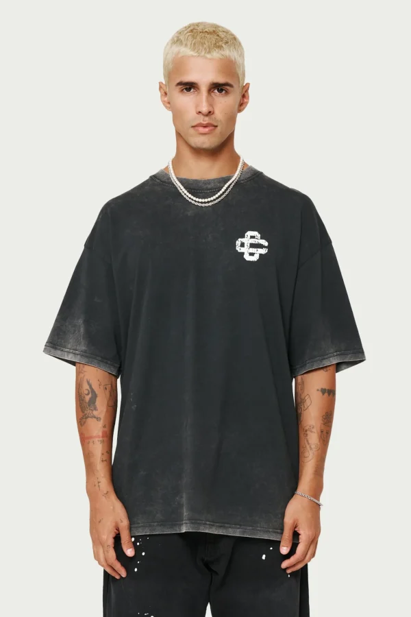 The Couture Club T-Shirts-Cracked Print Emblem Relaxed T-Shirt