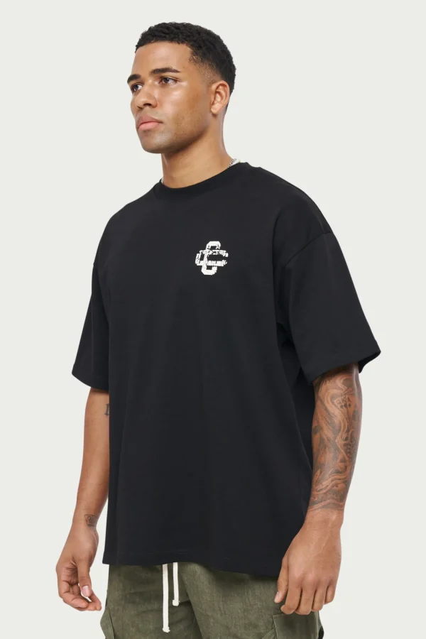 The Couture Club T-Shirts-Cracked Print Emblem Relaxed T-Shirt