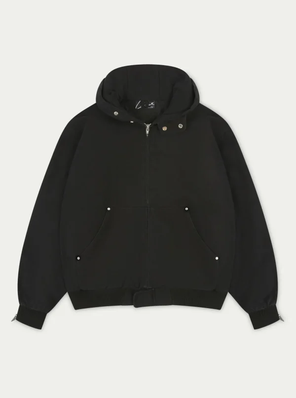 The Couture Club Coats & Jackets-Distressed Woven Canvas Hooded Jacket