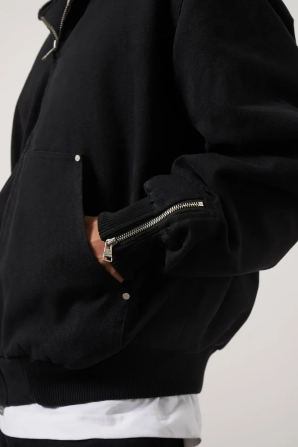 The Couture Club Coats & Jackets-Distressed Woven Canvas Hooded Jacket