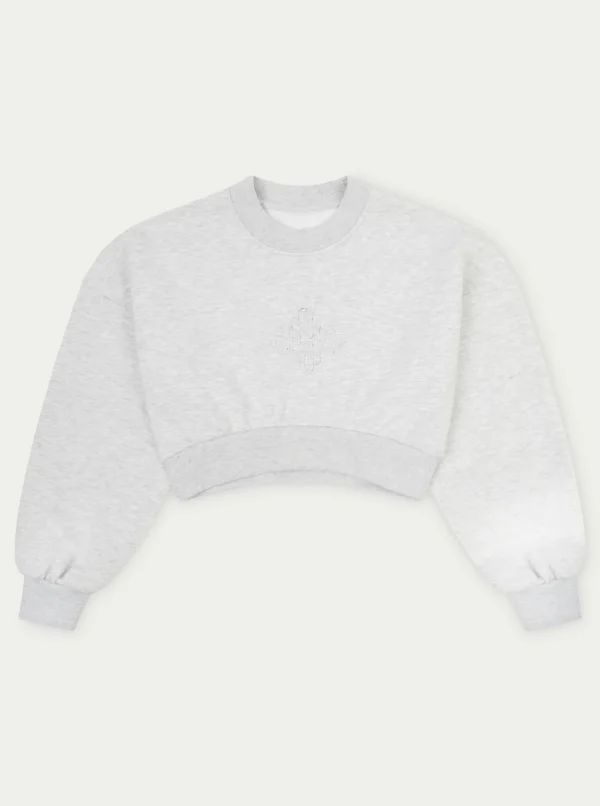 The Couture Club Sweatshirts-Emblem Applique Crop Sweatshirt