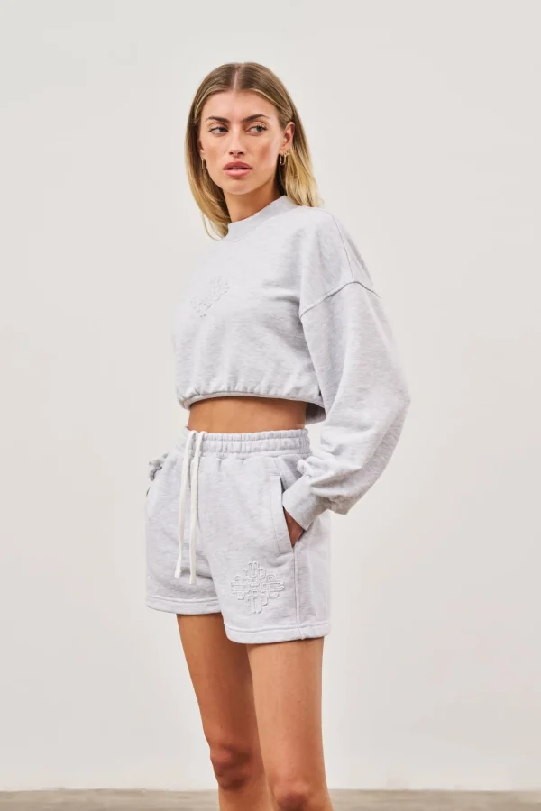 The Couture Club Sweatshirts-Emblem Applique Crop Sweatshirt