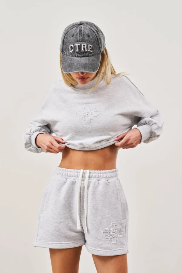 The Couture Club Sweatshirts-Emblem Applique Crop Sweatshirt