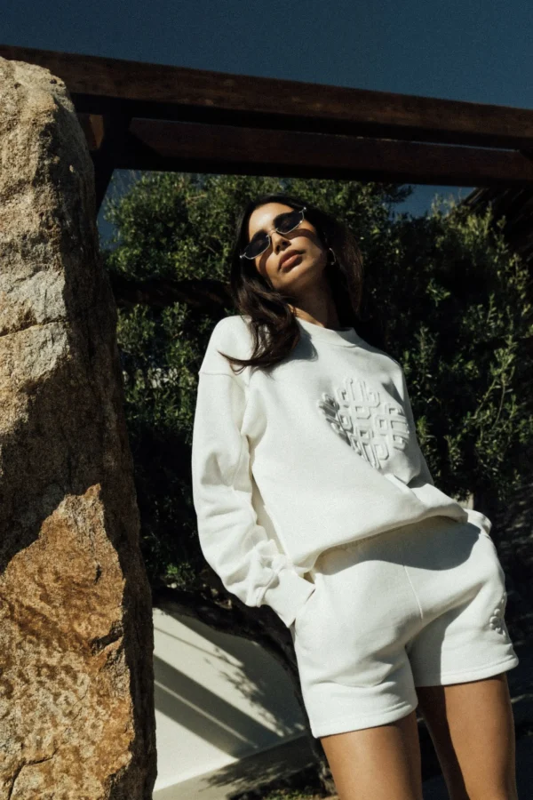 The Couture Club Co-Ords & Sets-Emblem Embossed Oversized Sweatshirt