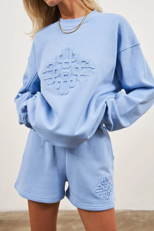 The Couture Club Sweatshirts-Emblem Embossed Oversized Sweatshirt