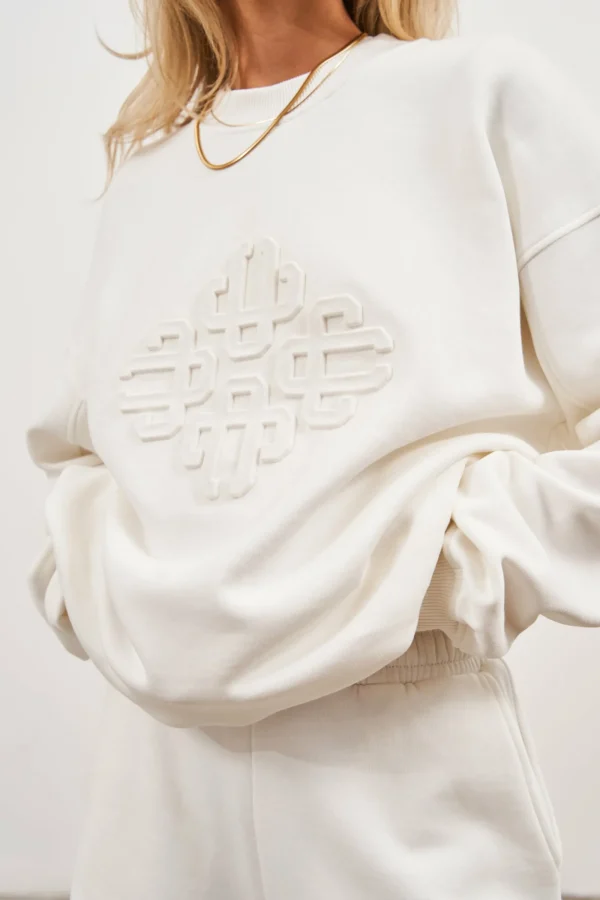 The Couture Club Co-Ords & Sets-Emblem Embossed Oversized Sweatshirt