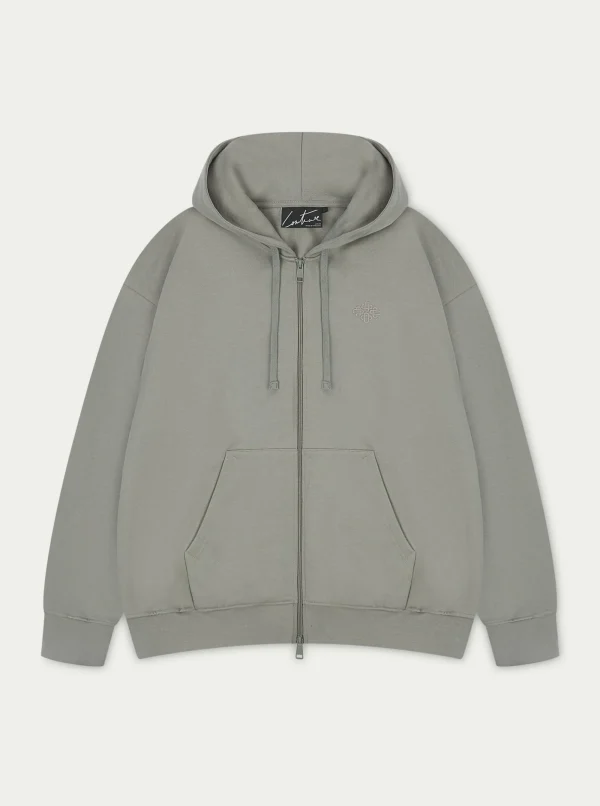 The Couture Club Hoodies-Emblem Embroidered Logo Zip Through Hoodie