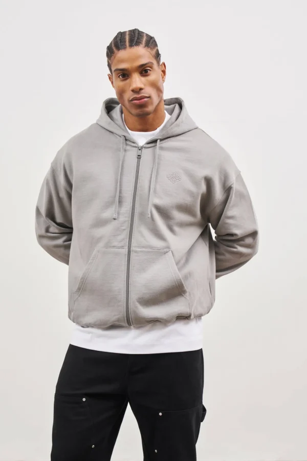 The Couture Club Hoodies-Emblem Embroidered Logo Zip Through Hoodie