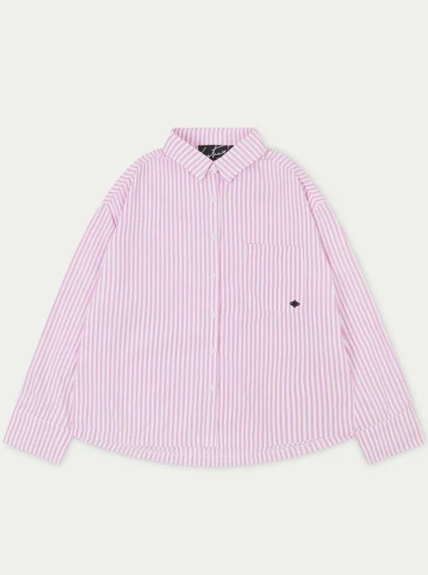 The Couture Club Tops-Emblem Stripe Oversized Shirt
