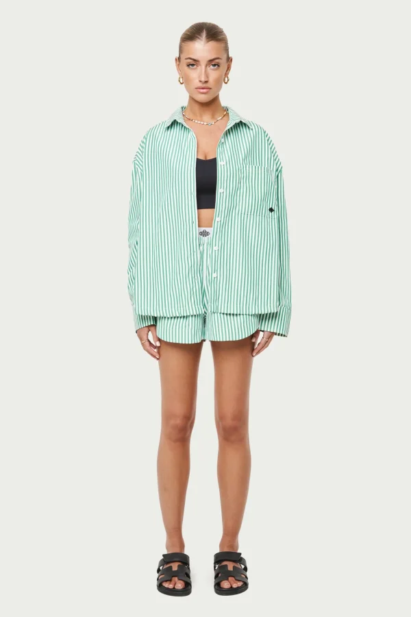 The Couture Club Co-Ords & Sets-Emblem Stripe Oversized Shirt