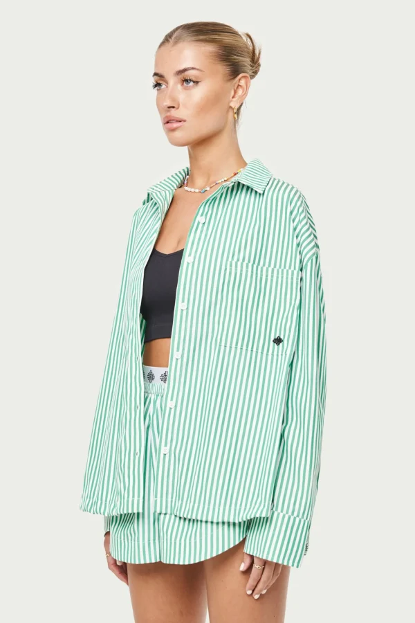 The Couture Club Co-Ords & Sets-Emblem Stripe Oversized Shirt