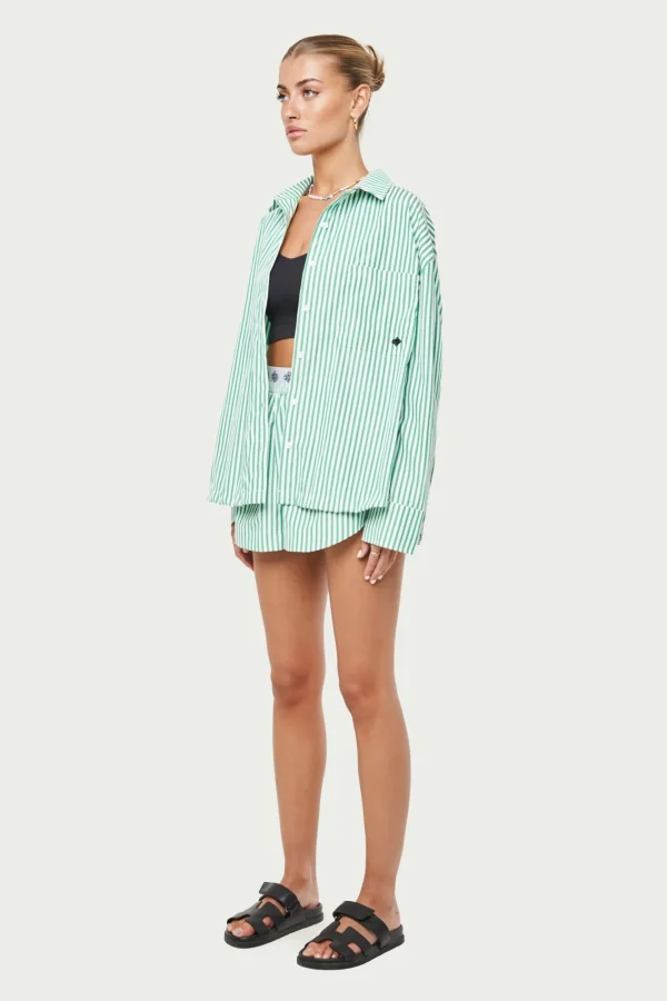 The Couture Club Co-Ords & Sets-Emblem Stripe Oversized Shirt