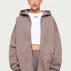 The Couture Club Hoodies-Everyday Washed Relaxed Zip Through Hoodie