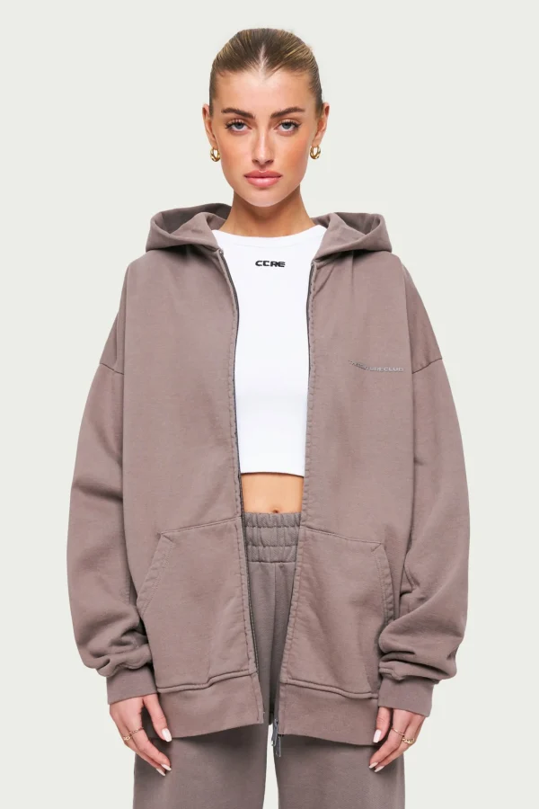 The Couture Club Hoodies-Everyday Washed Relaxed Zip Through Hoodie
