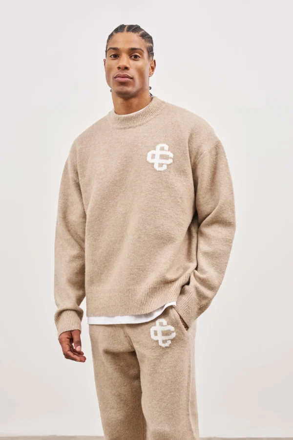 The Couture Club Sweatshirts-Fluffy Knit Emblem Crew