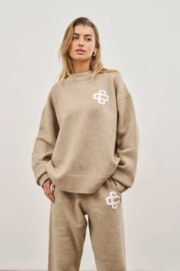 The Couture Club Sweatshirts-Fluffy Knit Emblem Crew