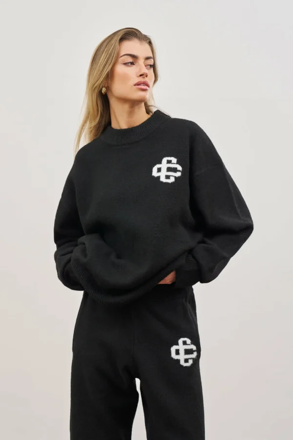 The Couture Club Sweatshirts-Fluffy Knit Emblem Crew