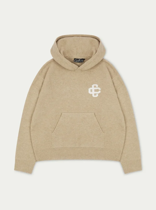 The Couture Club Knitwear-Fluffy Knit Emblem Hoodie