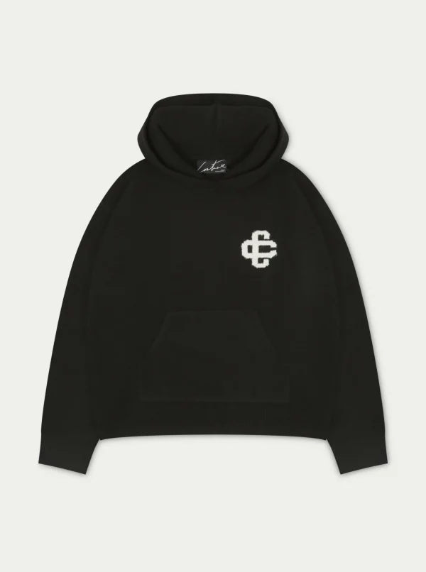 The Couture Club Knitwear-Fluffy Knit Emblem Hoodie