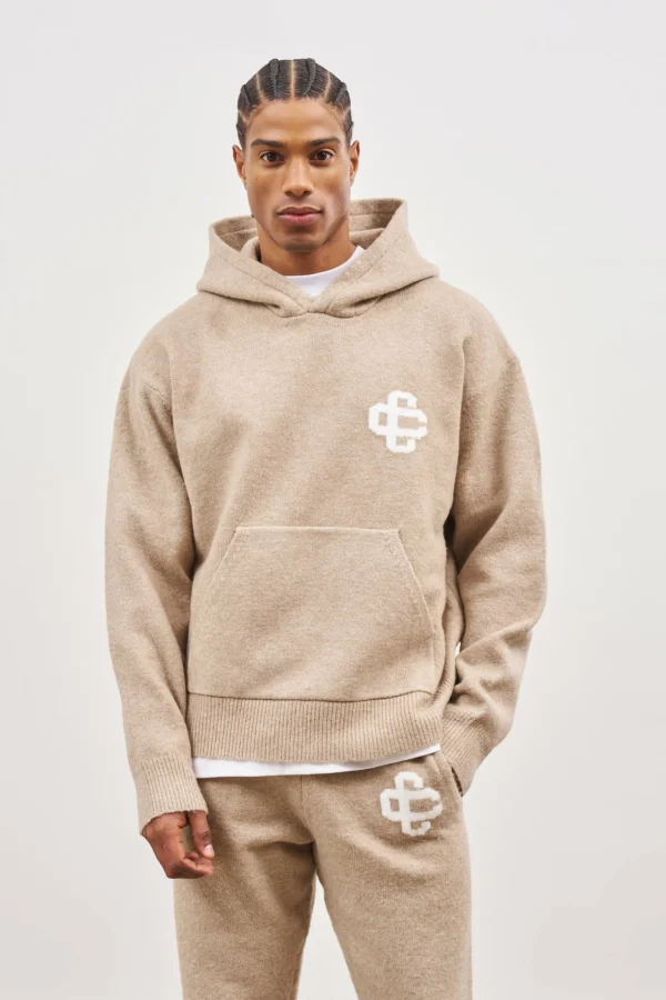 The Couture Club Knitwear-Fluffy Knit Emblem Hoodie