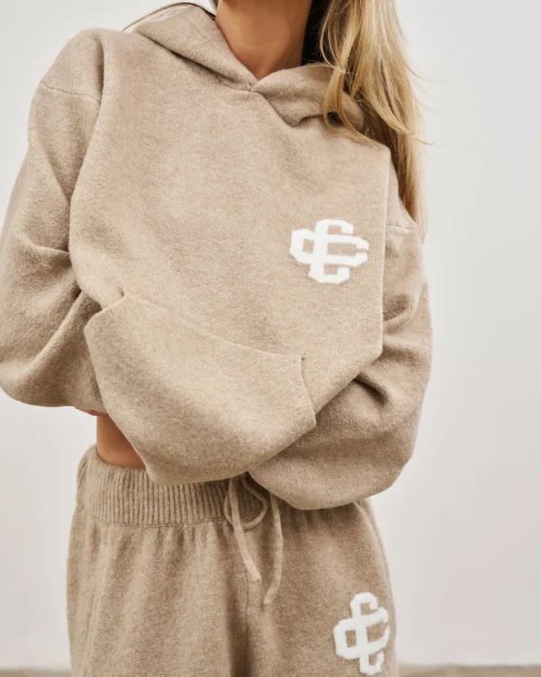 The Couture Club Knitwear-Fluffy Knit Emblem Hoodie