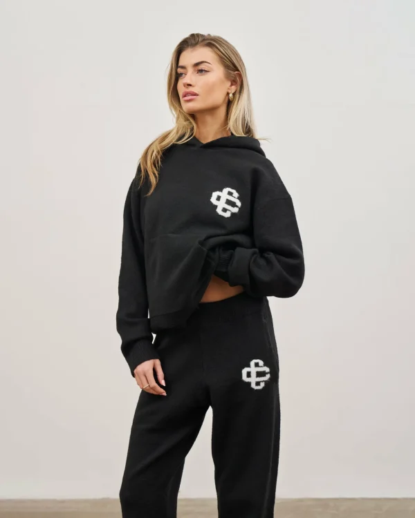 The Couture Club Knitwear-Fluffy Knit Emblem Hoodie