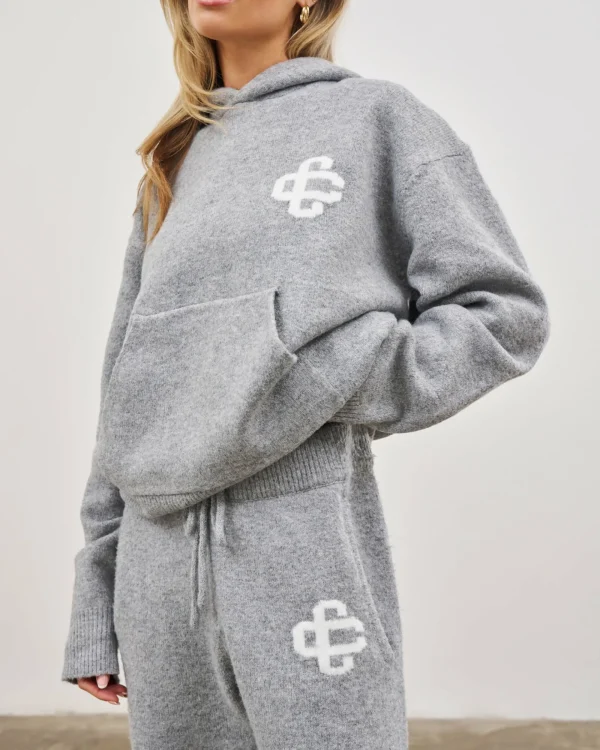 The Couture Club Knitwear-Fluffy Knit Emblem Hoodie