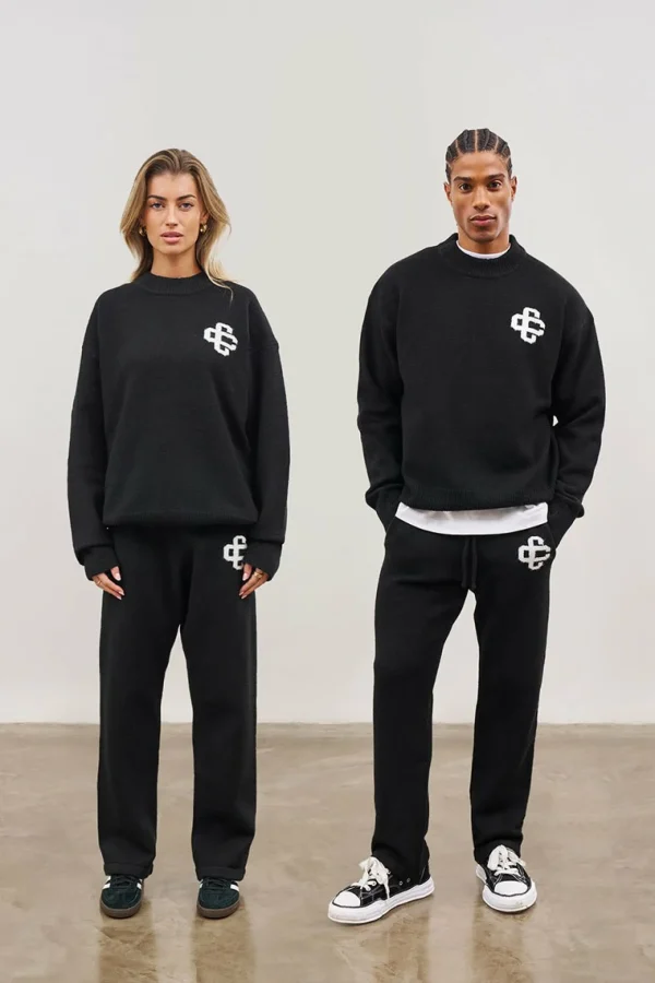 The Couture Club Knitwear-Fluffy Knit Emblem Joggers