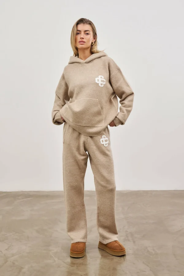 The Couture Club Knitwear-Fluffy Knit Emblem Joggers