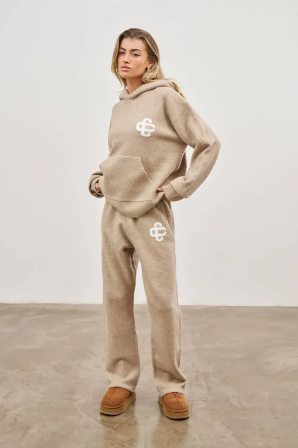 The Couture Club Knitwear-Fluffy Knit Emblem Joggers