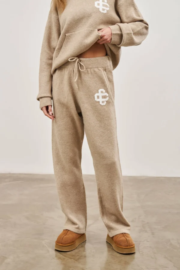 The Couture Club Knitwear-Fluffy Knit Emblem Joggers