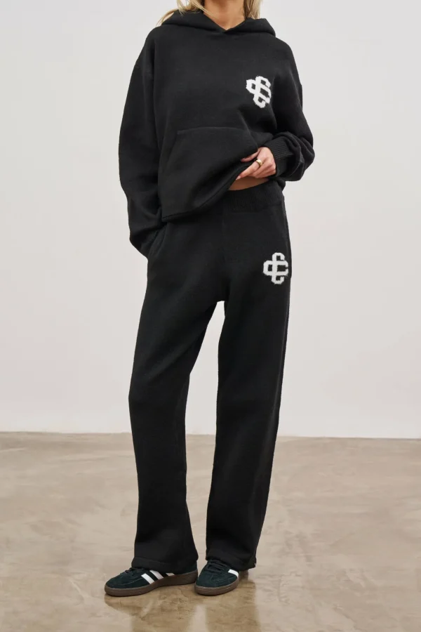 The Couture Club Knitwear-Fluffy Knit Emblem Joggers