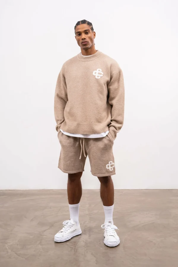 The Couture Club Twinsets-Fluffy Knit Emblem Shorts