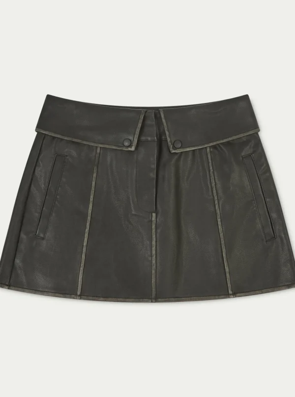 The Couture Club Co-Ords & Sets-Fold Over Waistband Faux Leather Mini Skirt