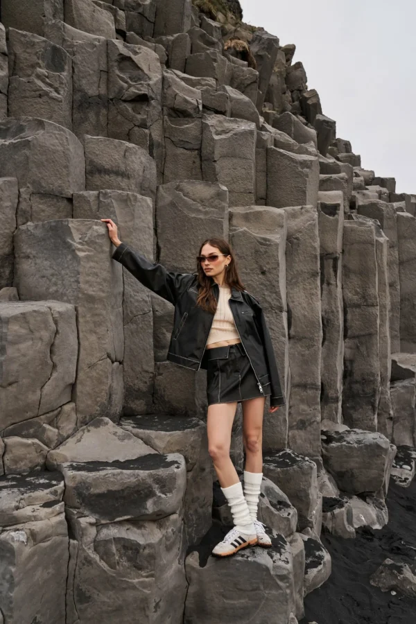 The Couture Club Co-Ords & Sets-Fold Over Waistband Faux Leather Mini Skirt