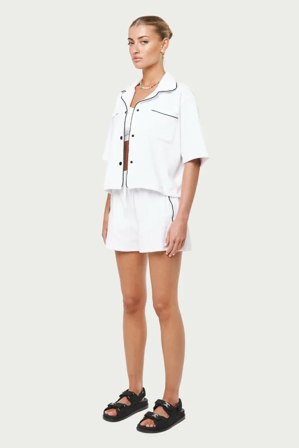 The Couture Club Tops-Heavyweight Towelled Resort Shirt- White