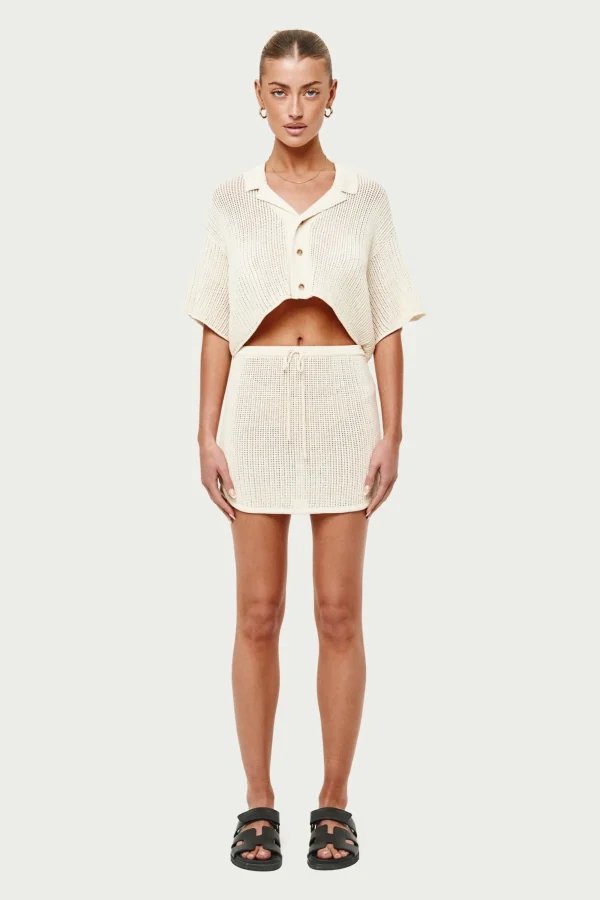 The Couture Club Co-Ords & Sets-Knitted Cropped Resort Shirt